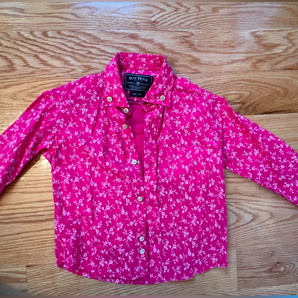 ROSE PISTOL boutique brand 2/3 long sleeve button down with floral print